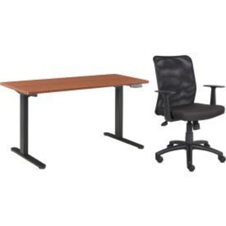 GLOBAL EQUIPMENT Interion    Height Adjustable Table with Chair Bundle - 60"W x 30"D - Cherry w/ Black Base 695780CH-B